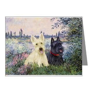 Dog Art Note Cards  Seine / Scotties (b&w) Note Cards (Pk of 10