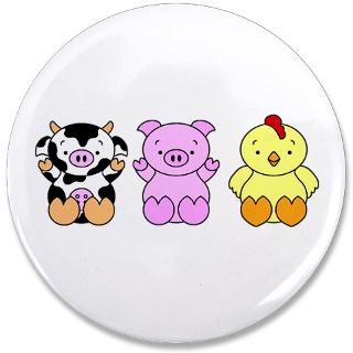 Animal Gifts  Animal Buttons  Cute Cow, Pig & Chicken 3.5 Button