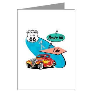 Red Hot Rod Route 66 Diner Greeting Cards (Pk of 2