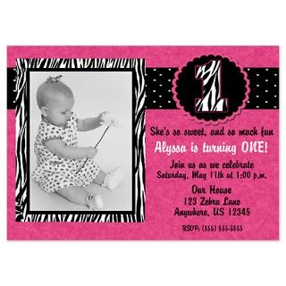  1St Flat Cards  1st Birthday Pink Zebra Invitation 5x7 Flat Cards
