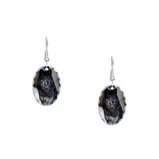 Art Gifts  Art Jewelry  Black Wolf Earring Oval Charm