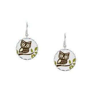 Animal Gifts  Animal Jewelry  Brown Owl Earring Circle Charm