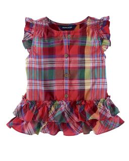 Ralph Lauren Childrenswear Girls Little Plaid Ruffle Tank Top   Sizes