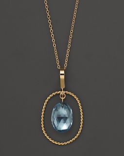 Angeleno 14K Yellow Gold Simple Framed Blue Topaz Necklace, 18
