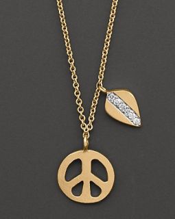 Meira T 14 Kt. Yellow Gold Peace Sign and Pavé Diamond Leaf Necklace