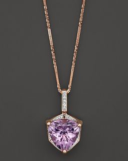 Pink Amethyst Pendant Necklace with Diamonds in 14K Rose Gold, .22 ct