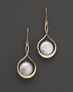 Coin Pearl Drop Earrings in 14 Kt. Yellow Gold