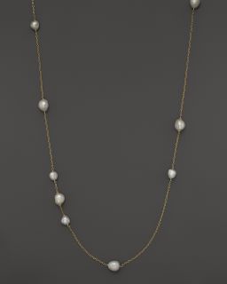 Long White Cultured Freshwater Baroque Pearl 14K Yellow Gold Necklace