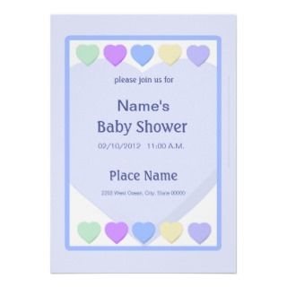 Blue Boy Baby Shower Pastel Hearts Invitation
