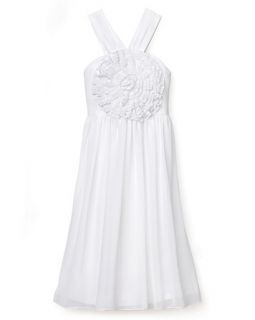 Girls White Chiffon Dress with Rosette   Sizes 7 16