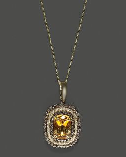 Diamond And Citrine Pendant In 14K Yellow Gold, 16