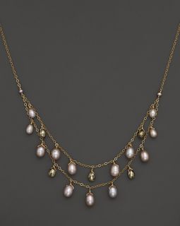 Cultured Freshwater Pearl and Pyrite Bib 14K Yellow Gold Necklace, 17