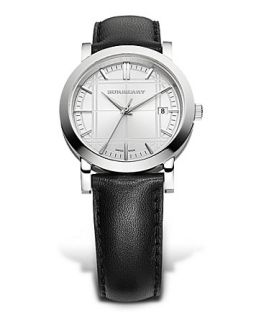 Burberry Watch with Black Leather Strap, 20 mm