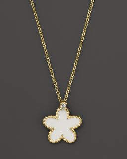 Gold Diamond and White Enamel Flower Necklace, 18