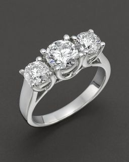 Certified Three Stone Diamond Ring in 18 Kt. White Gold, 2.0 ct. t.w