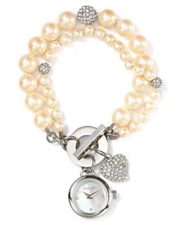 Carolee Double Row White Pearl Watch, 22mm