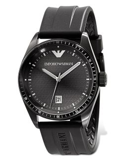 Emporio Armani Black Analog Watch with Rubber Strap, 43 mm