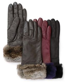 Leather Gloves with Rabbit Fur Cuffs