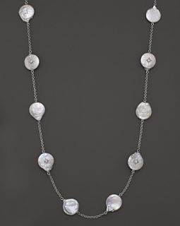 Baroque Coin Pearl Necklace with White Sapphire, 34