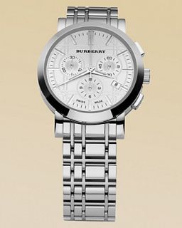 Burberry Mens Stainless Check Bracelet Chrono Watch, 39mm