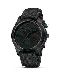 Gucci G Timeless Collection Black PVD/Techno Leather Strap Watch