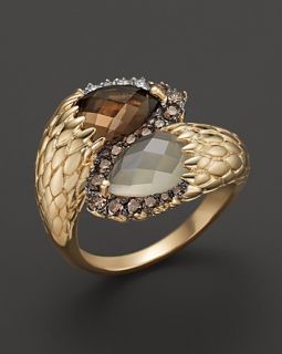 Smokey Quartz and Moonstone Ring with White and Brown Diamond in 14K