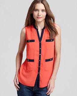 aqua blouse coco color block price $ 68 00 color coral navy size