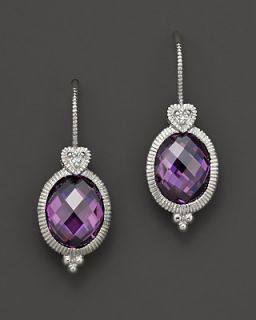 Judith Ripka Oval Stone Earrings with Heart on Wire in Purple Crystal