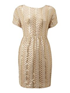 tfnc All over sequin dress with elastic ruched waist Gold   