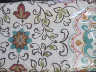 Cynthia Rowley Twin Quilt Moroccan Medallion Cream Brown Teal Coverlet