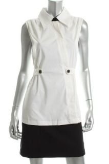 Karl Lagerfeld New White Collared Sleeveless Banded Hem Casual Dress
