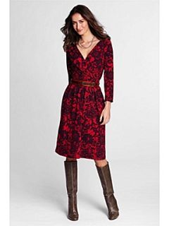 Lands End Women`s floral print crepe jersey wrap dress Red   