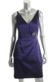 Kay Unger New Purple Embellished V Neck Faux Wrap Cocktail Dress 6