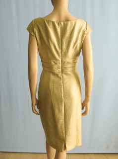 Kay Unger Inverted Pleat Hammered Satin Dress Champagne Gold 10