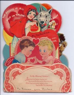 Vintage Die Cut Valentine Card Mechanical 3D Honeycomb Red Riding Hood