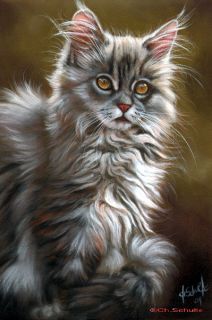 Original Pastell Katze Cat Painting Kitten Zeichnung Bild Feline Art