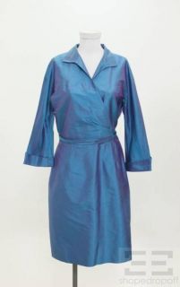 Kay Unger Blue Purple Iridescent Silk Wrap Dress Size 12 New