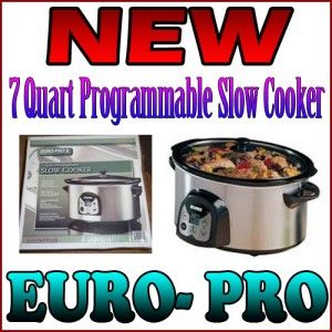 New EURO PRO 7 Quart Programmable Slow Cooker Stainless Steel & Black