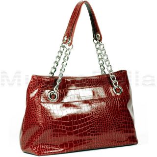 Kenneth Cole Reaction Cute Quilt Red Large Croco Tote Handbag MSRP $