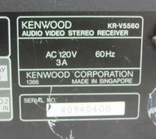 Kenwood KR V5560 Audio Video Stereo Receiver Powered On