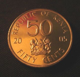 Kenya 50 Cents Coin Kenyatta 2005 UNC