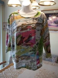 Keren Hart Darling Multicolored Exotic Designs 3 4 Sleeve Knit Top M