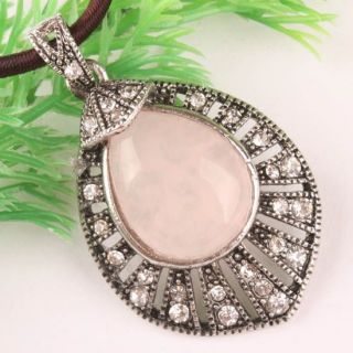 Rose Quartz Gemstone Bead Tibetan Silver Pendant 1P