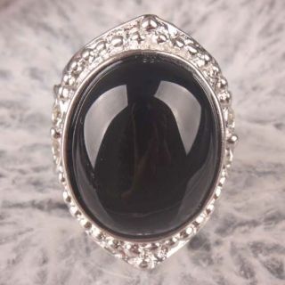 Black Onyx Agate Gemstone Oval Bead Finger Ring Size 9