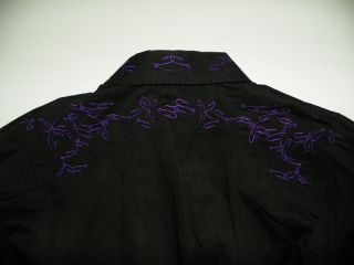 Black Embroidered Thin Cotton Dress Shirt 16.5 X 36 / 37 Fish Hooks