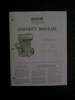 Kohler K91 K141 K161 K181 Engine Owners Manual