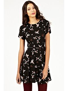Oasis Bird and butterfly foil dress Black   