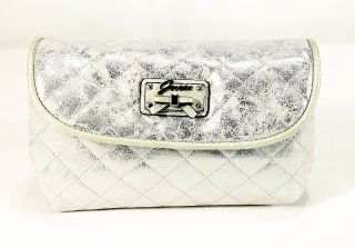 Guess Handbag Kihei Double Pouch Silver Cosmetic Case