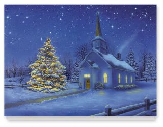 Country Church Christmas Card Set 20 by Miles Kimball