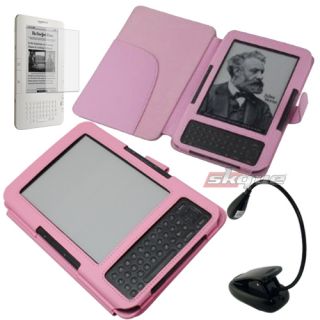 Case Cover+LCD Screen Protector+LED Light Lamp For  Kindle 3 3G